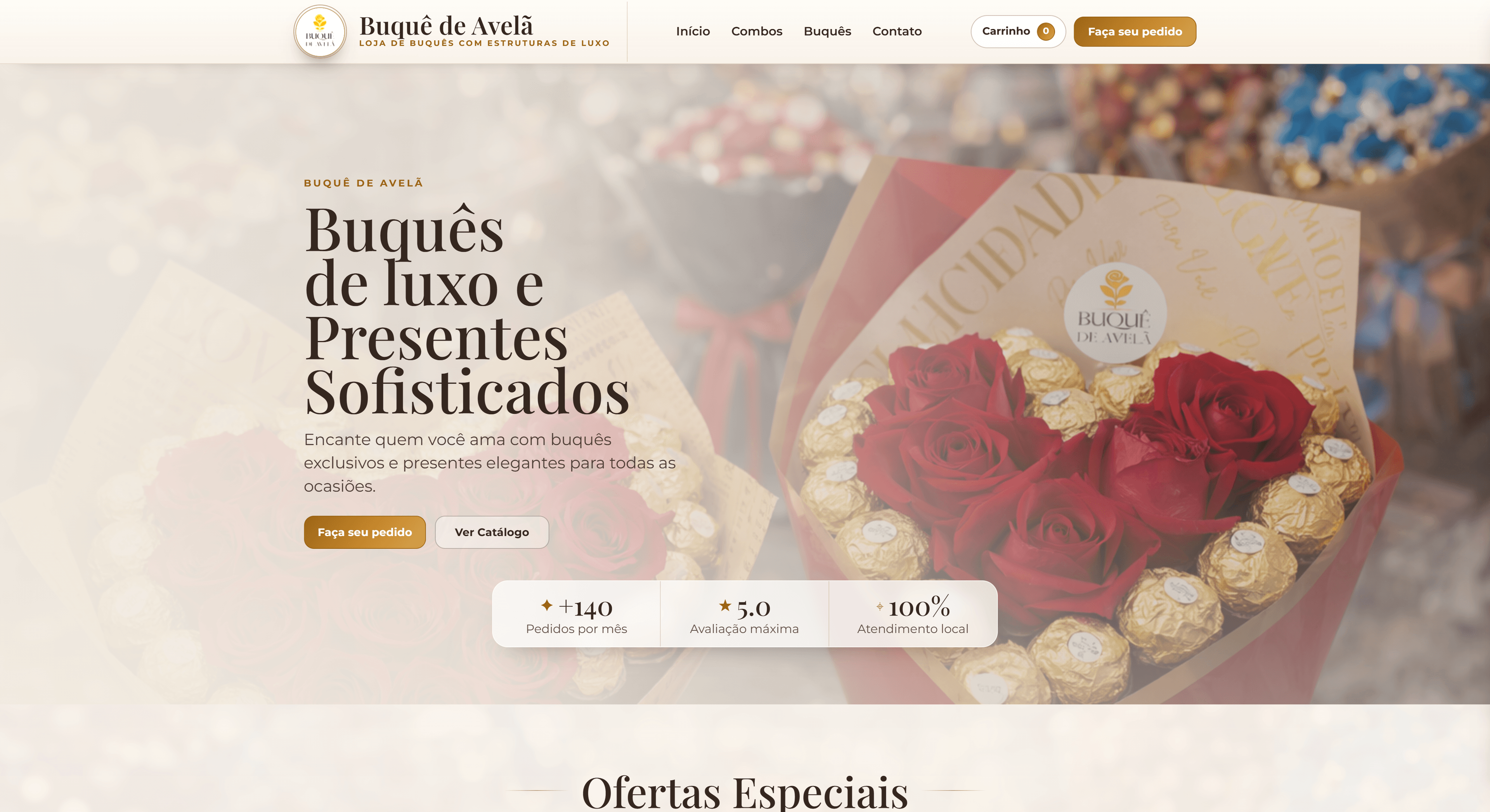 Interface da landing page Buquê de Avelã