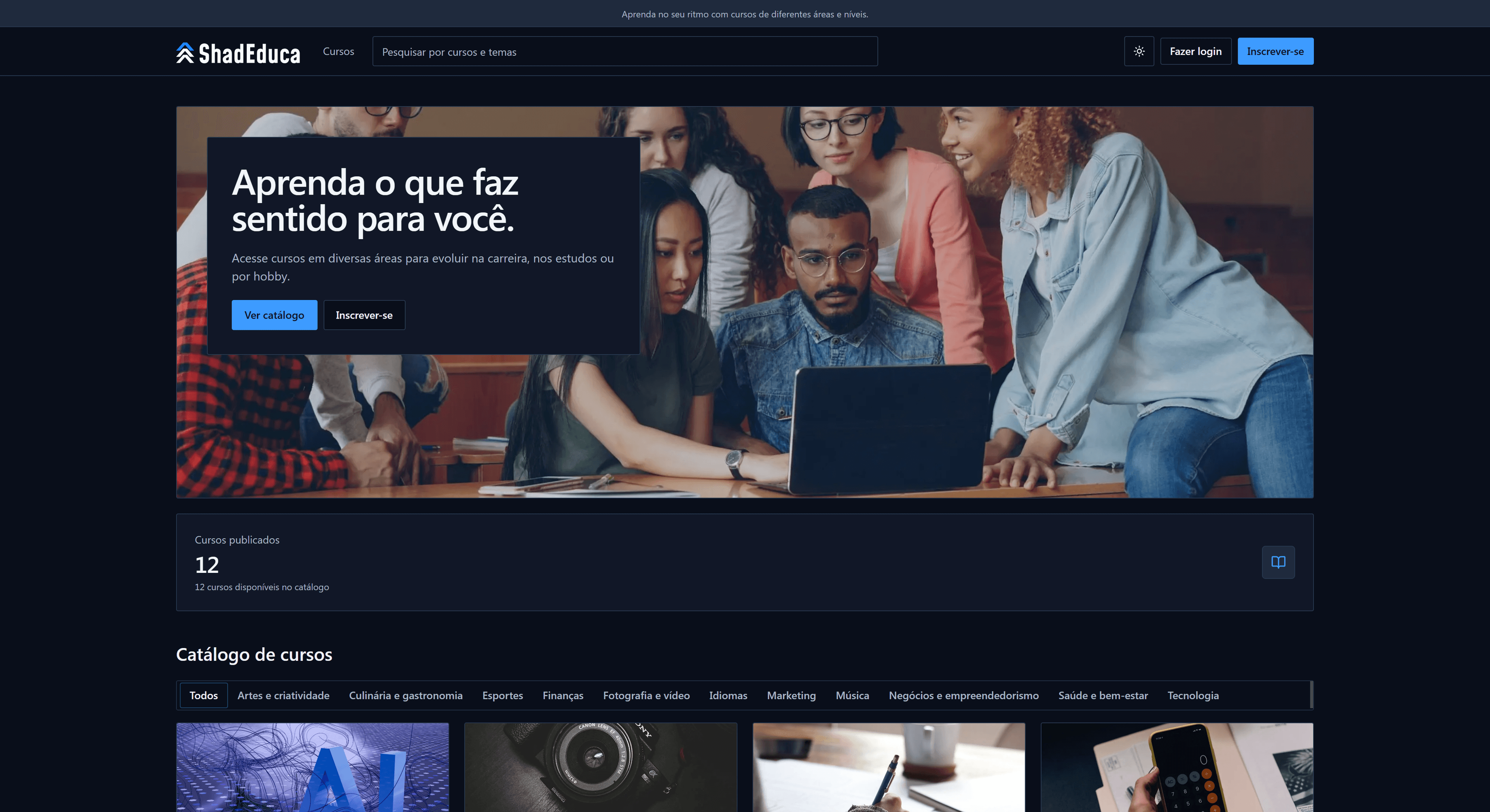 Interface da plataforma ShadEduca