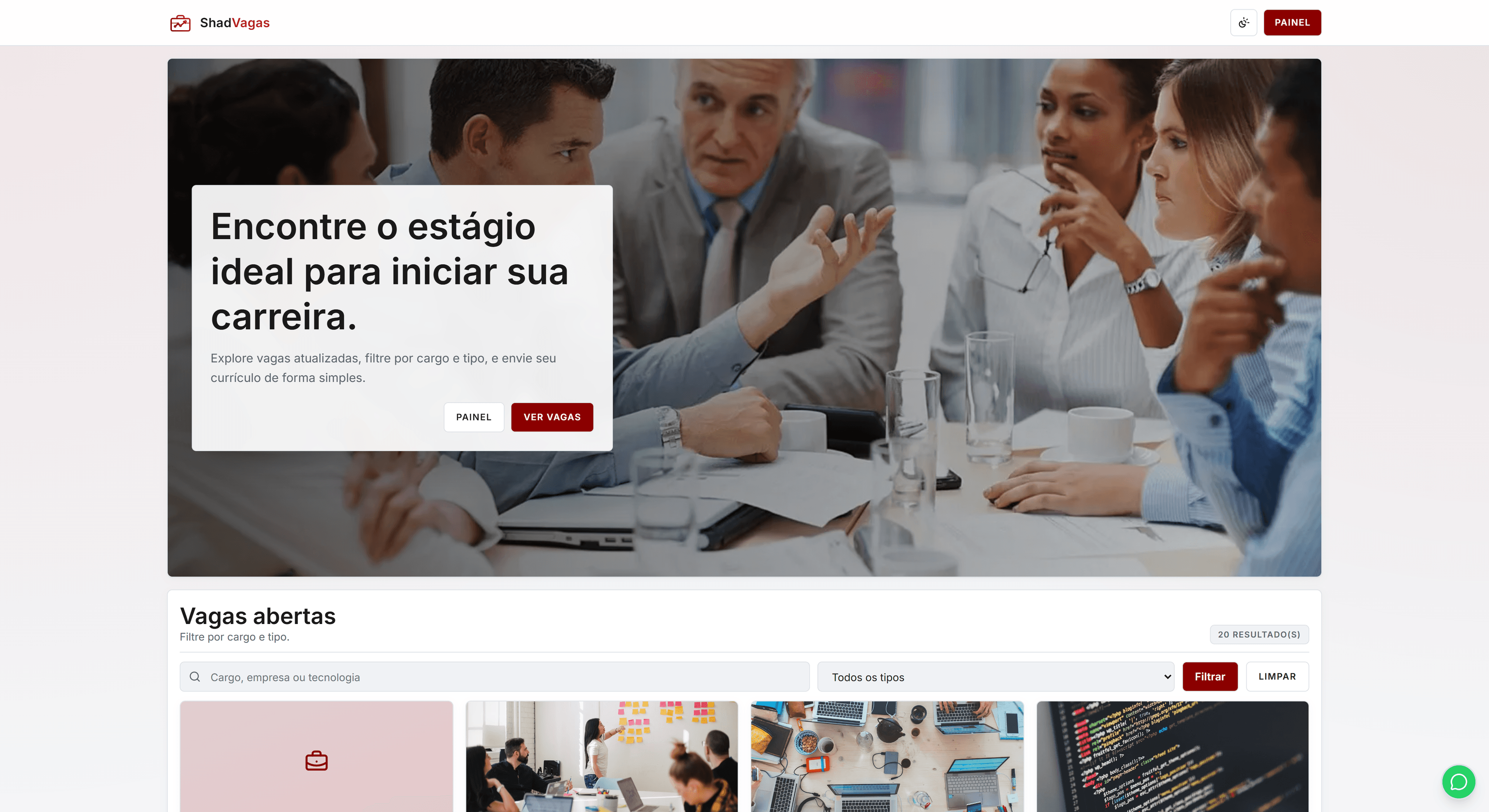 Interface da plataforma ShadVagas